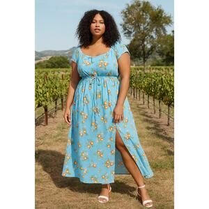 Torrid Orange Groves Maxi Textured Woven Double Slit Dress Drawstring Waist SZ 4